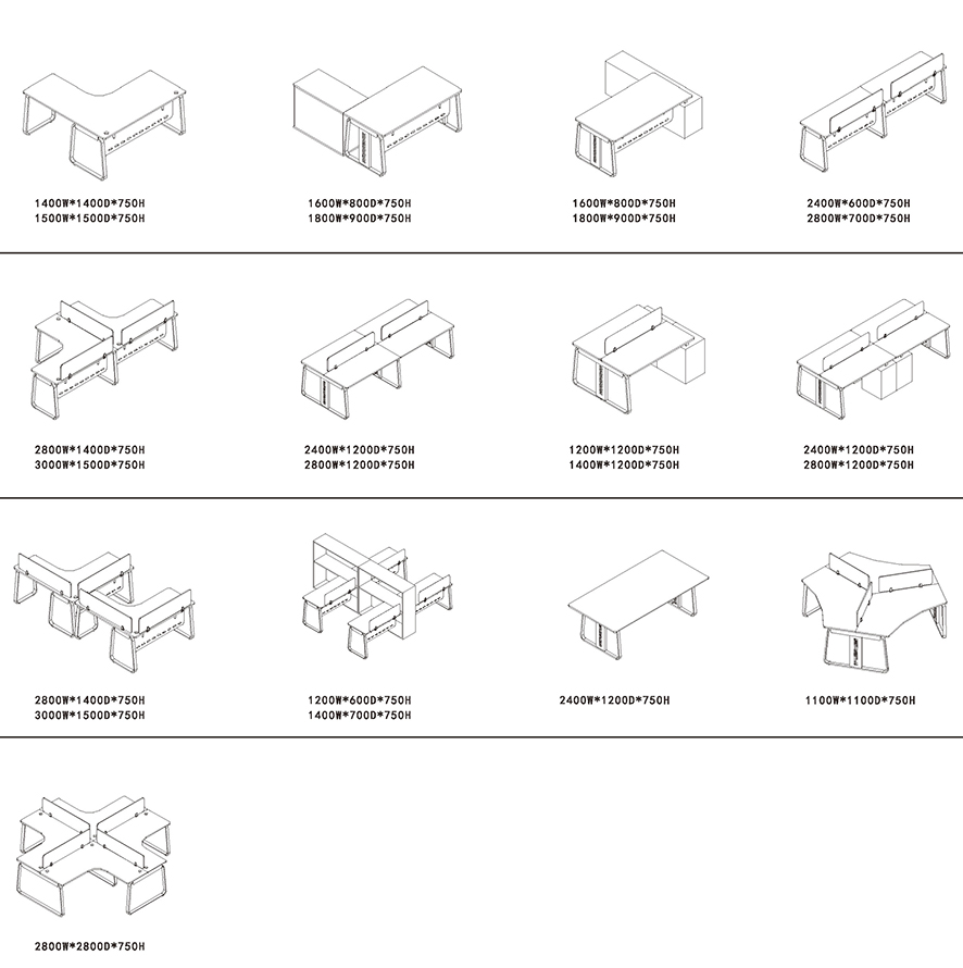 南京钢木家具FL回形钢架款式办公桌产品配置表